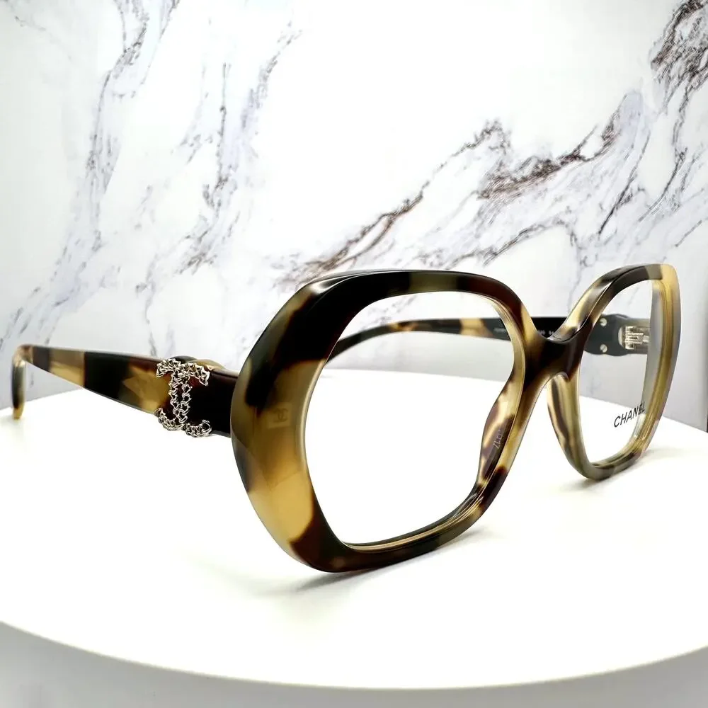 New CHANEL Eyeglasses Brown Gold Chain CC Square Acetate Womens - Picture 15 of 16